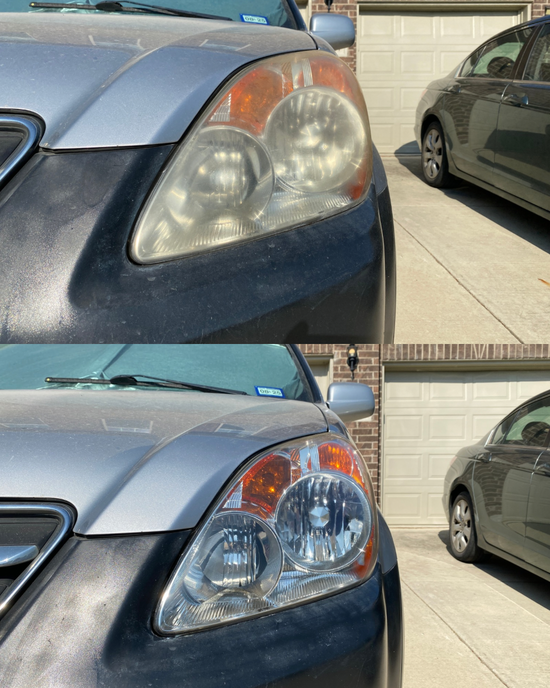 Heavily oxidized headlight before restoration