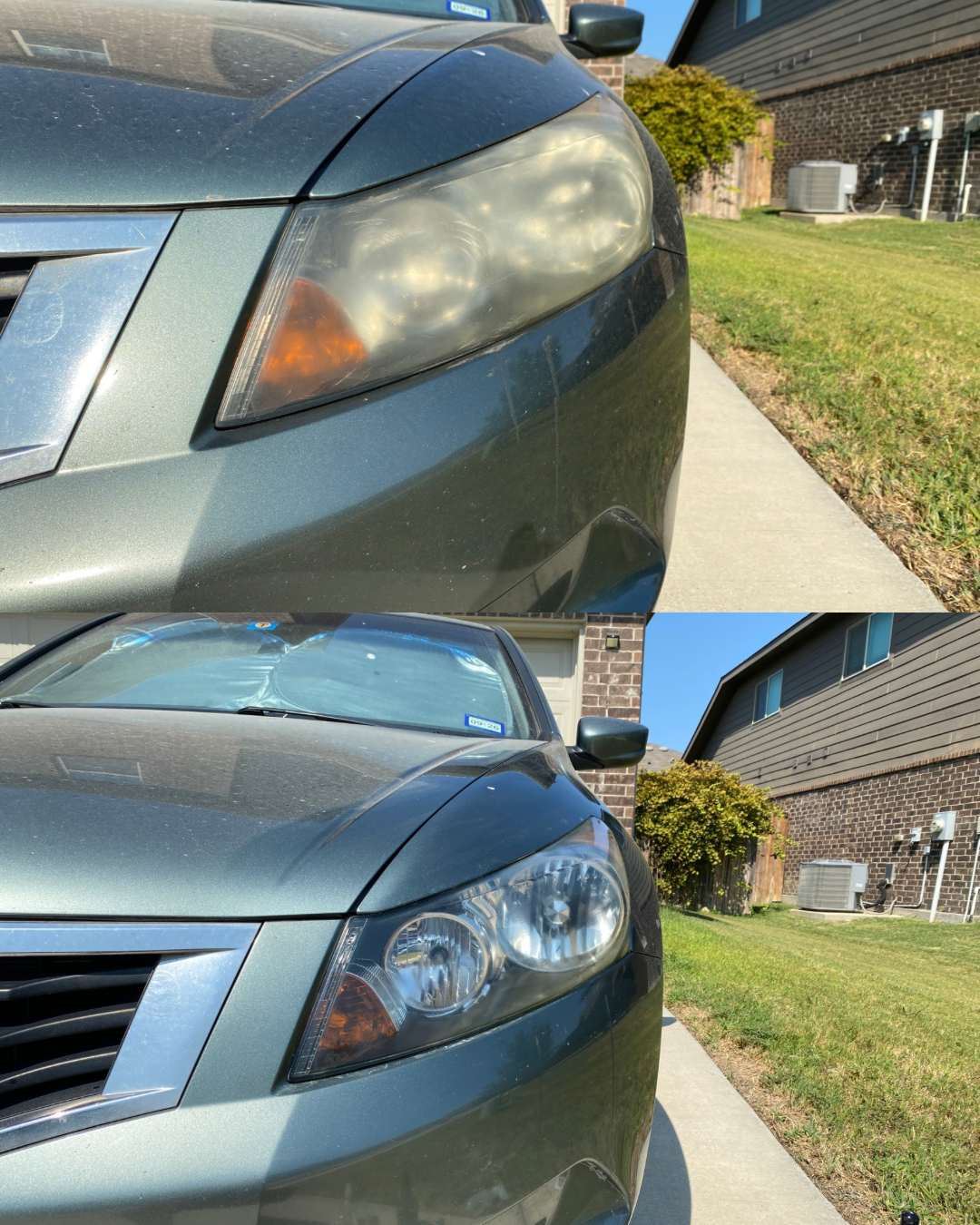 Cloudy, yellowed headlight before restoration